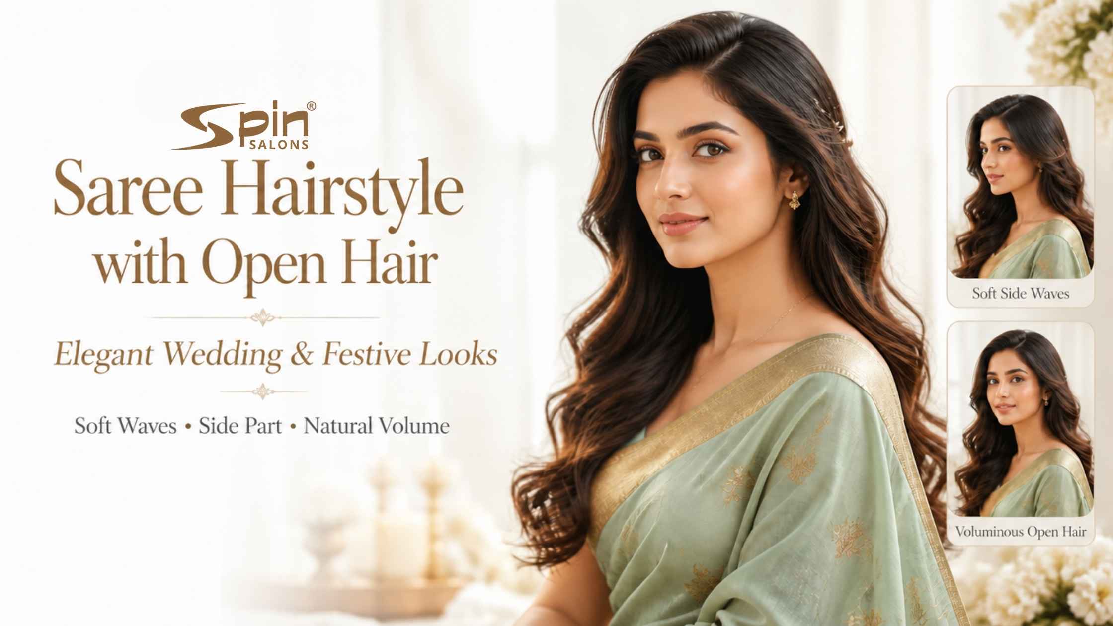 Saree Hairstyle with Simple Open Hair: Elegant & Easy Looks